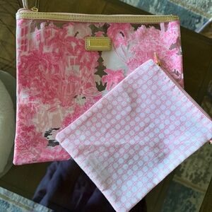 Lilly Pulitzer Large Pink Tropical and Geometric Pouch Set new without tags